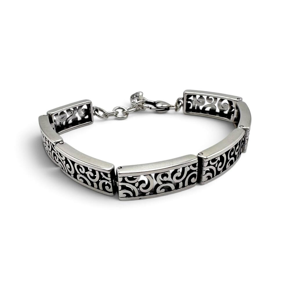 Brighton Deco Lace Filigree Scroll Silver Plated Link Bracelet J33300 7.25-8.25"
